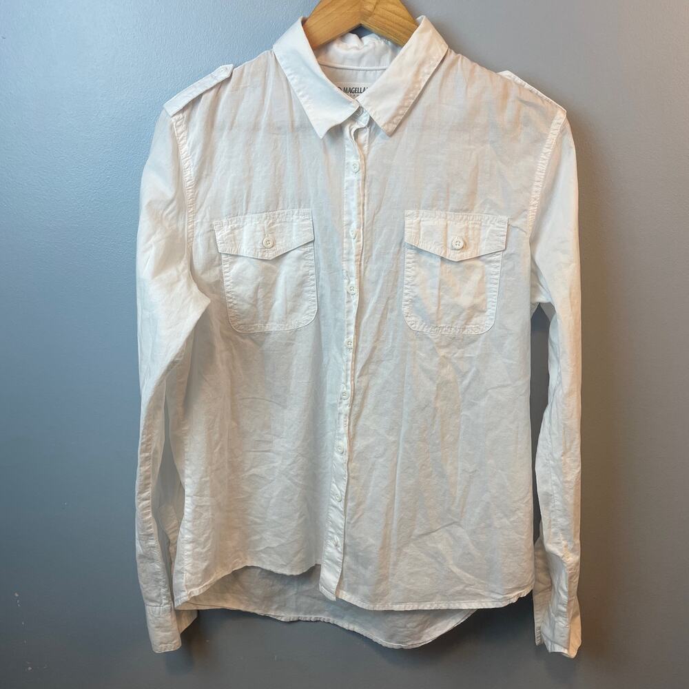 Magellan White Button Up Lightweight breathable size L 100% cotton Natural Fiber